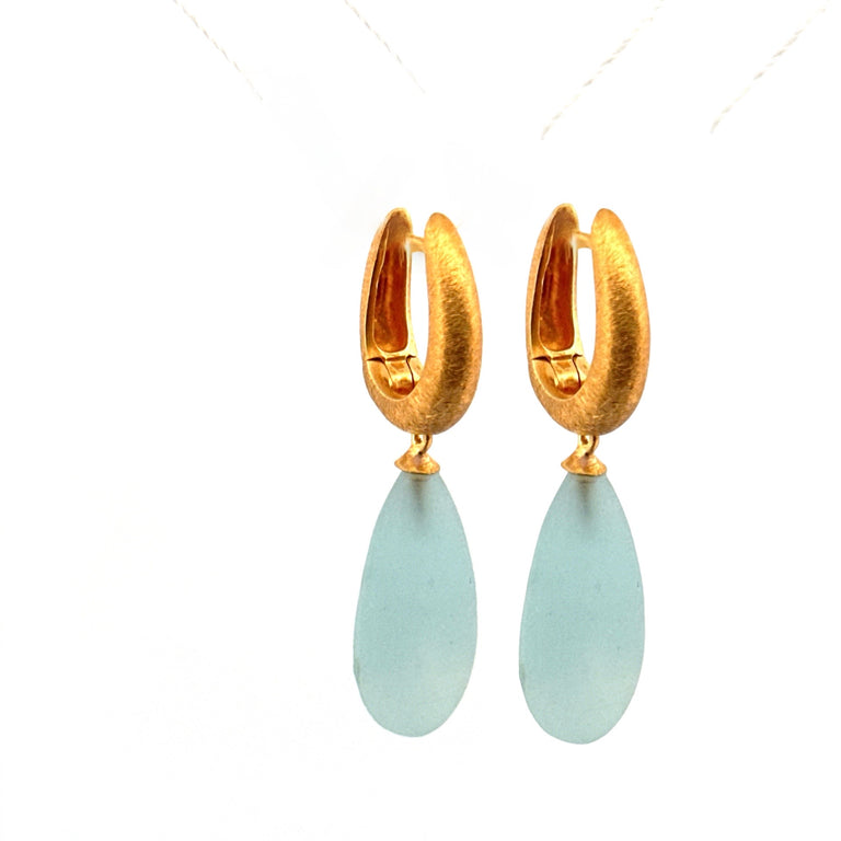 Creolen mit Aquamarin matt 10 X 20 mm