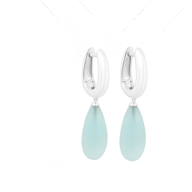 Creolen mit Aquamarin matt 10 X 20 mm