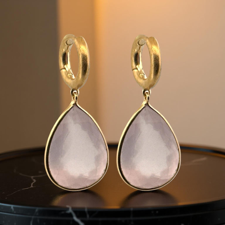 Creolen mit 15 X 20 Rosenquarz