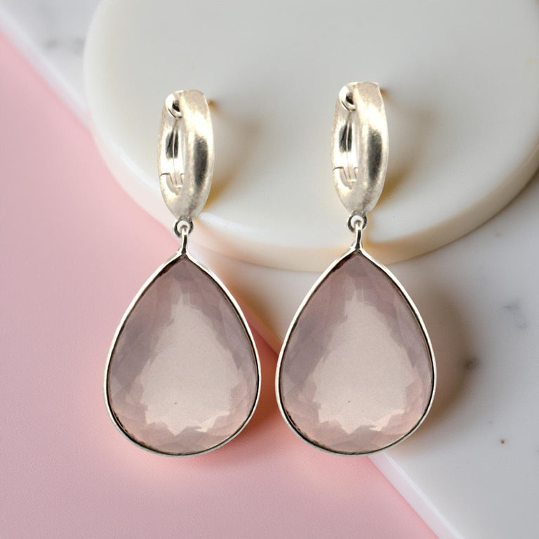 Creolen mit 15 X 20 Rosenquarz