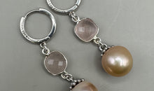 Perlen und Rosenquarz Creolen Silber 925 Ag