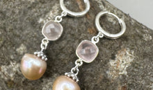 Perlen und Rosenquarz Creolen Silber 925 Ag
