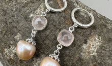Perlen und Rosenquarz Creolen Silber 925 Ag