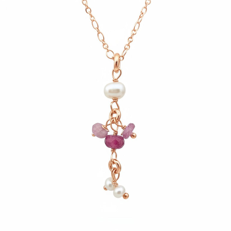 Feine Y-Kette mit Rosturmalin und Perlen – elegant & filigran