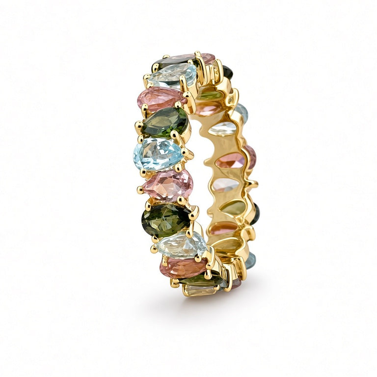 AYAT – Memory Ring mit 3 X 5 mm Blautopas und Turmalinen