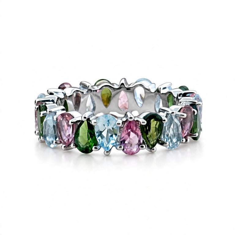 AYAT – Memory Ring mit 3 X 5 mm Blautopas und Turmalinen