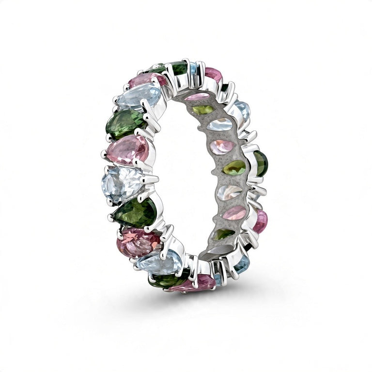 AYAT – Memory Ring mit 3 X 5 mm Blautopas und Turmalinen