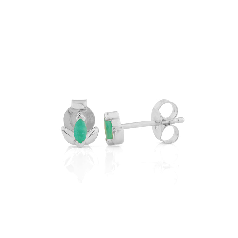 Mini Lotus Ohrstecker mit Smaragd 2x4 mm – Gold & Silber