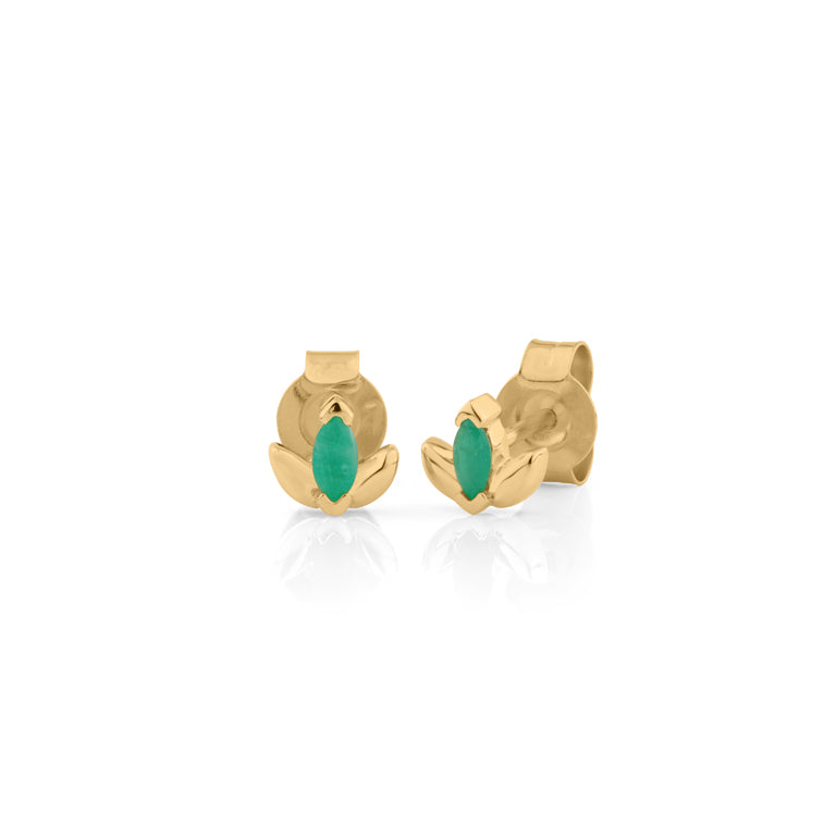 Mini Lotus Ohrstecker mit Smaragd 2x4 mm – Gold & Silber