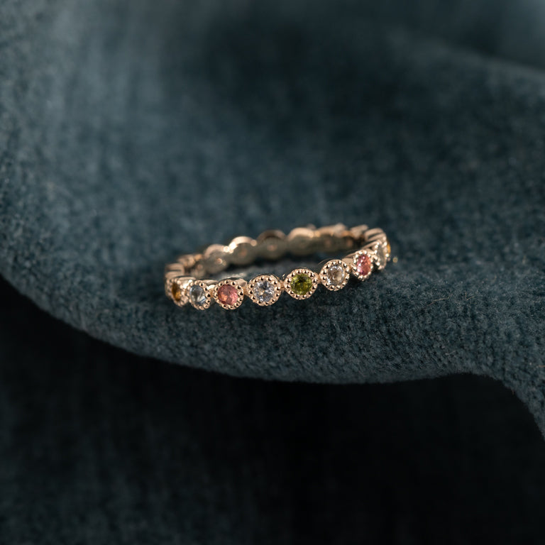 Memory  Ring HARRIET mit Aquamarin und Multiturmalin 2mm