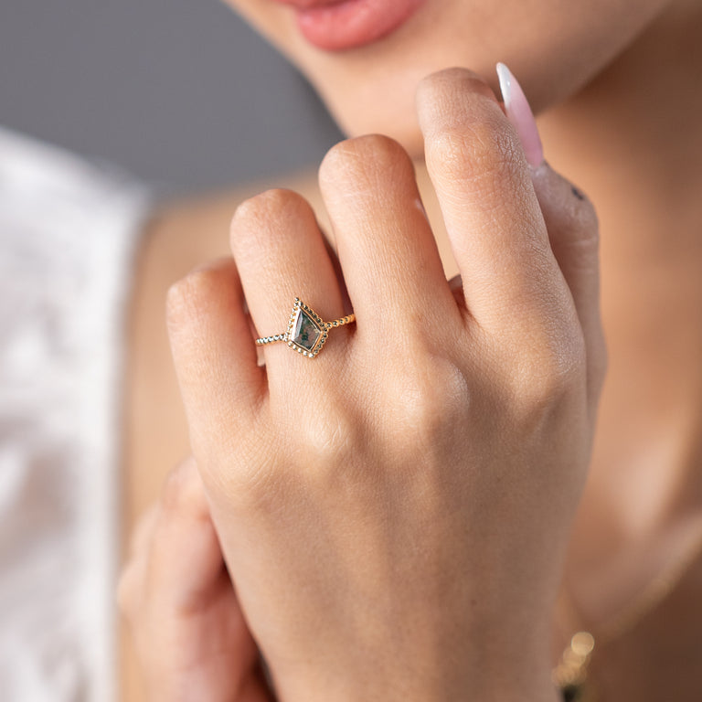 Ring KITE SERENITY mit Moos Achate 7 X 10 mm