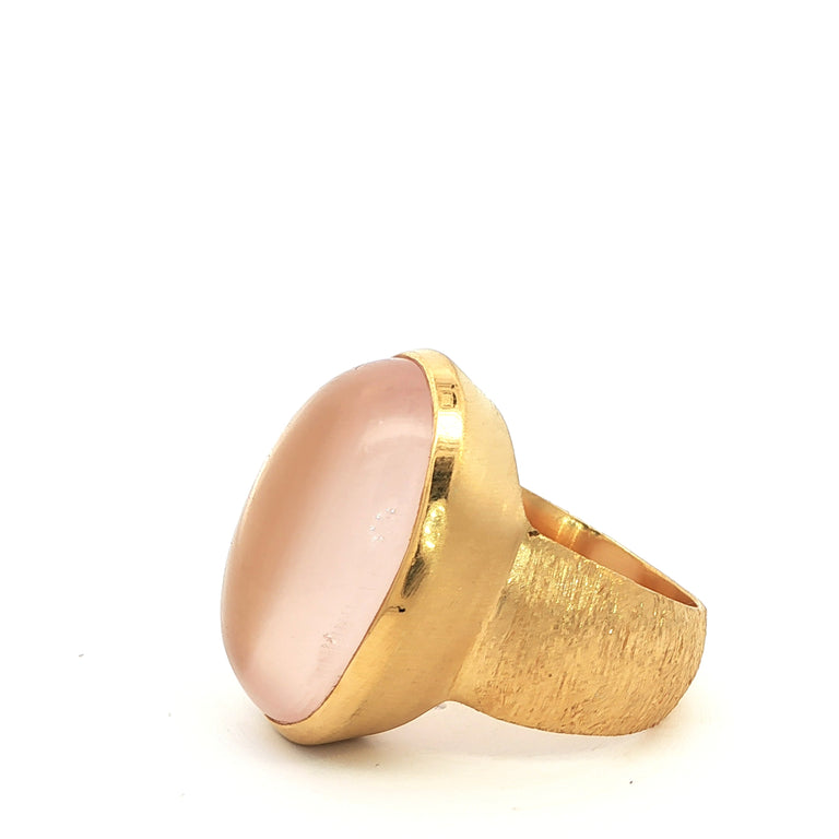 Unikat-Ring mit Rosenquarz  – 925 Silber vergoldet