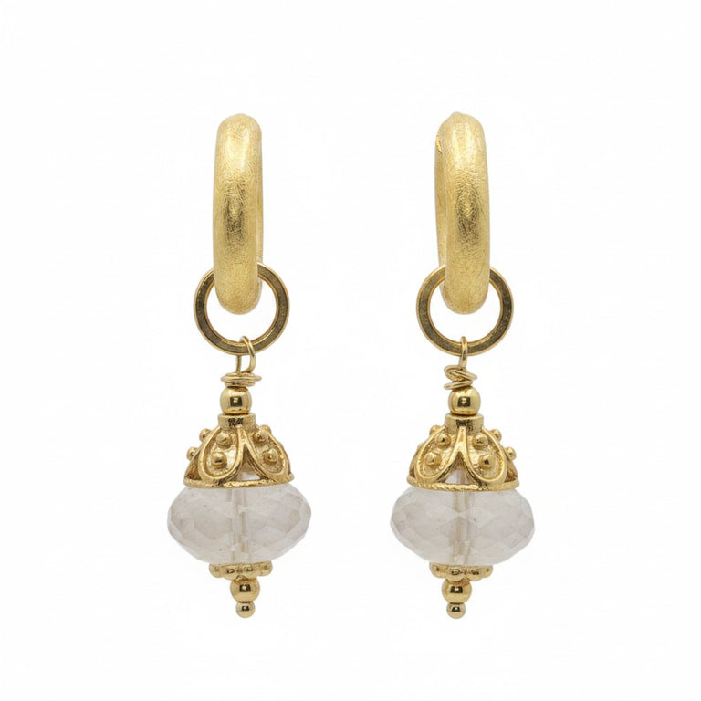 SET Creolen KAYLA 2.8 X 14 mm matt mit Mondstein Charms