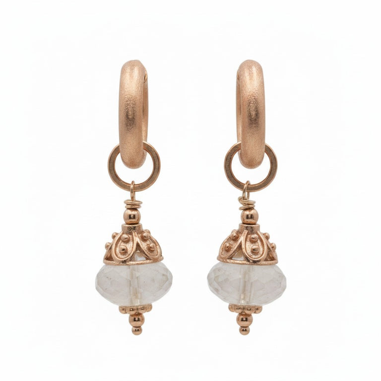 SET Creolen KAYLA 2.8 X 14 mm matt mit Mondstein Charms
