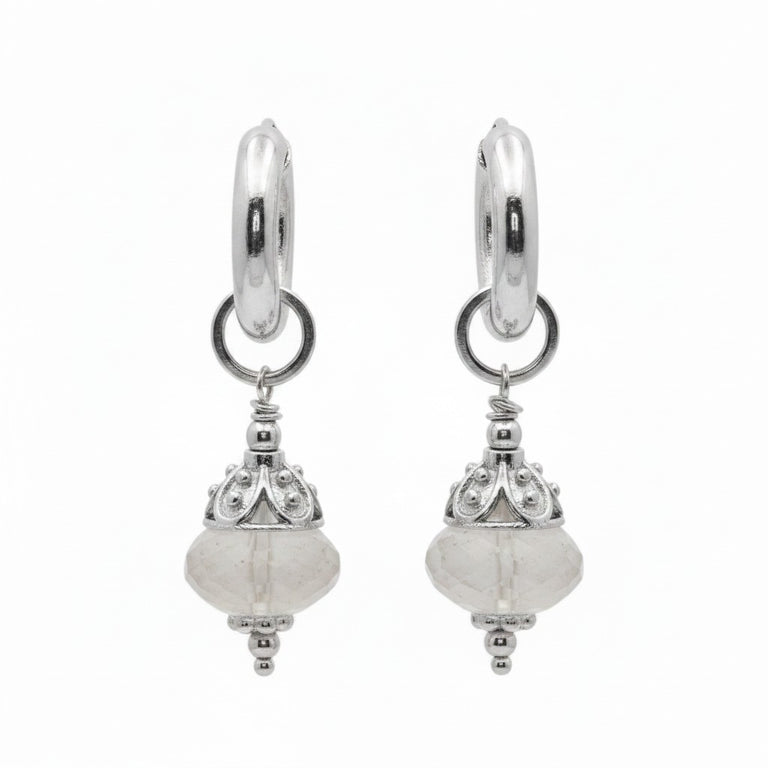 SET Creolen KAYLA 2.8 X 14 mm matt mit Mondstein Charms