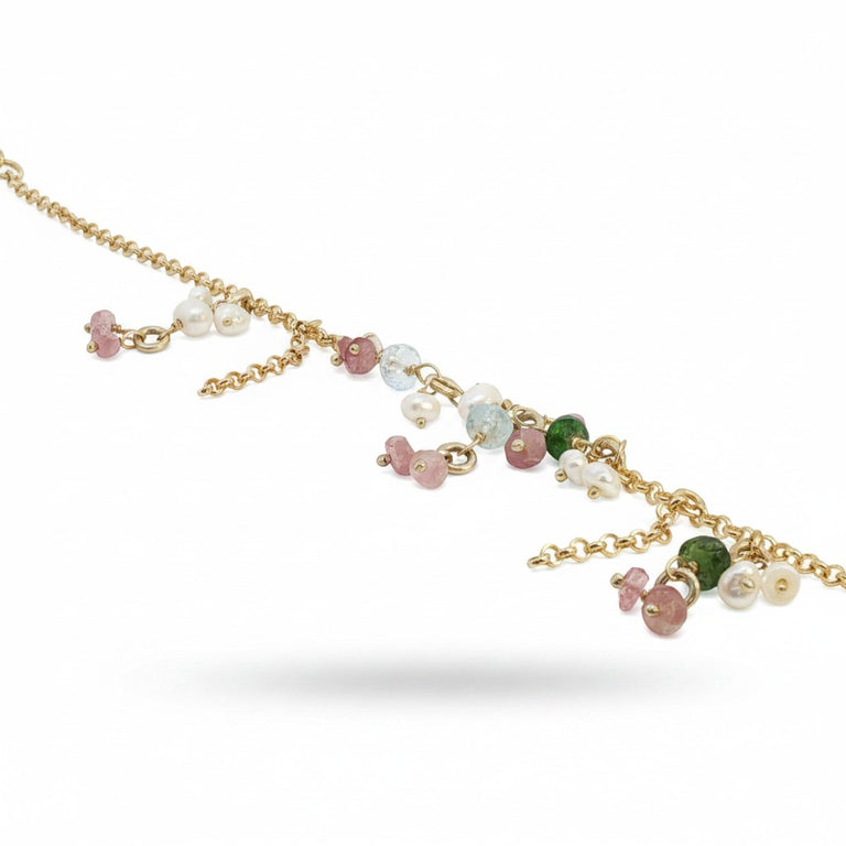 Anklet mit Perlen und Turmalin Charms