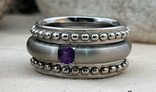 3-teiliges Ring-Set Edelstahl mit Amethyste