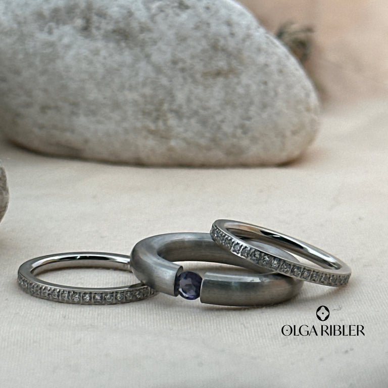 3-teiliges Ring-Set Edelstahl mit Iolith SALE
