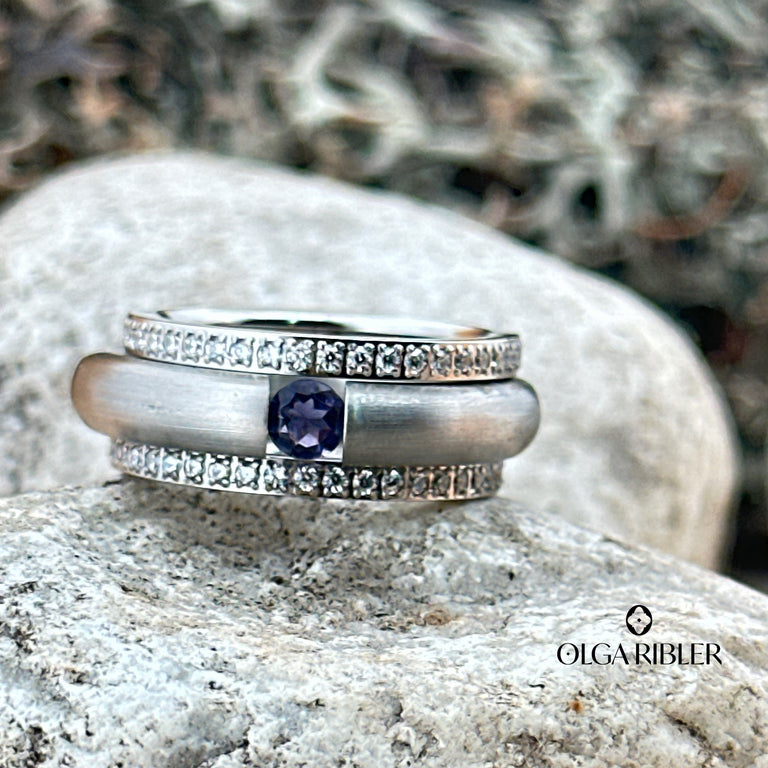3-teiliges Ring-Set Edelstahl mit Iolith SALE