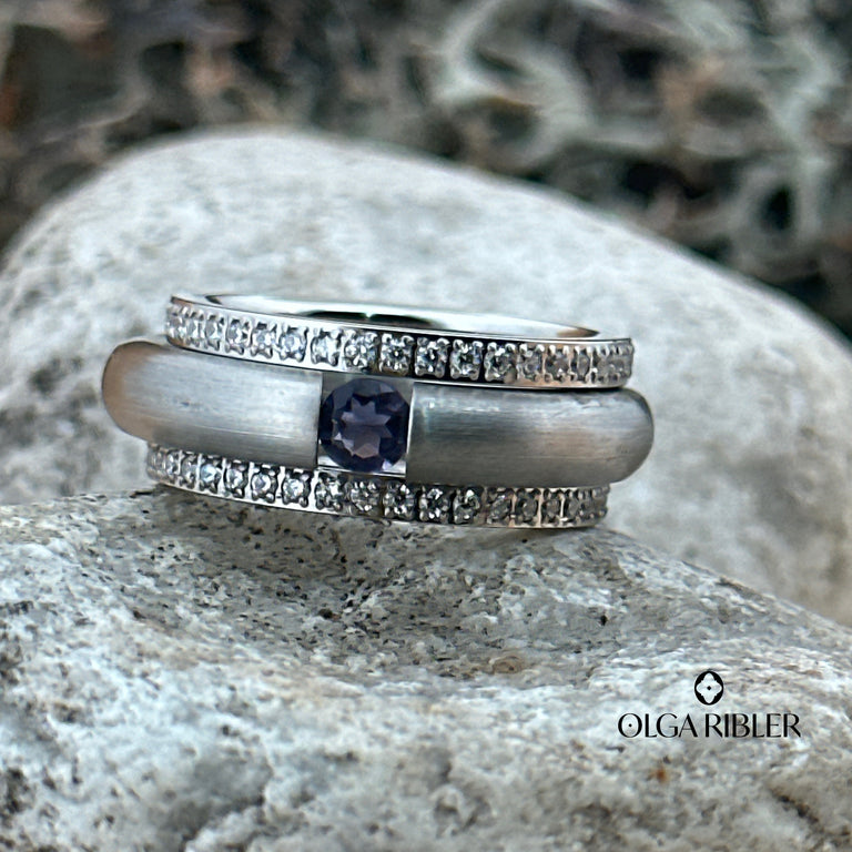 3-teiliges Ring-Set Edelstahl mit Iolith SALE