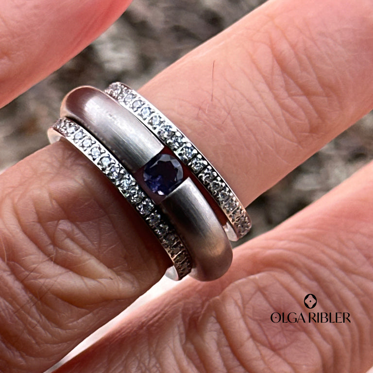 3-teiliges Ring-Set Edelstahl mit Iolith SALE