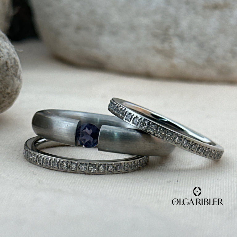 3-teiliges Ring-Set Edelstahl mit Iolith SALE