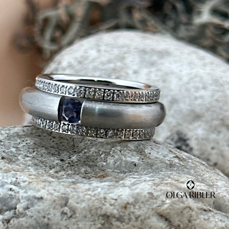 3-teiliges Ring-Set Edelstahl mit Iolith SALE