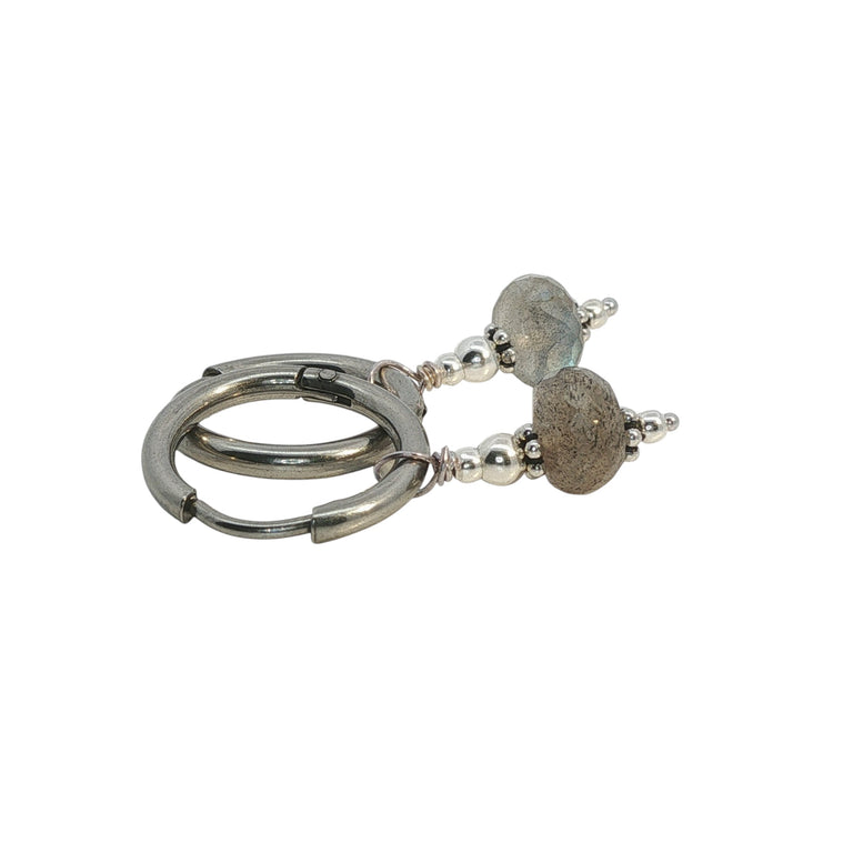 Creolen 16 mm Edelstahl mit Labradorite Charms SALE