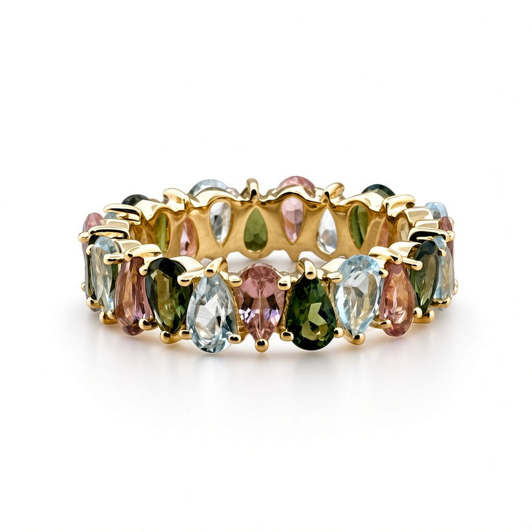 AYAT – Memory Ring mit 3 X 5 mm Blautopas und Turmalinen