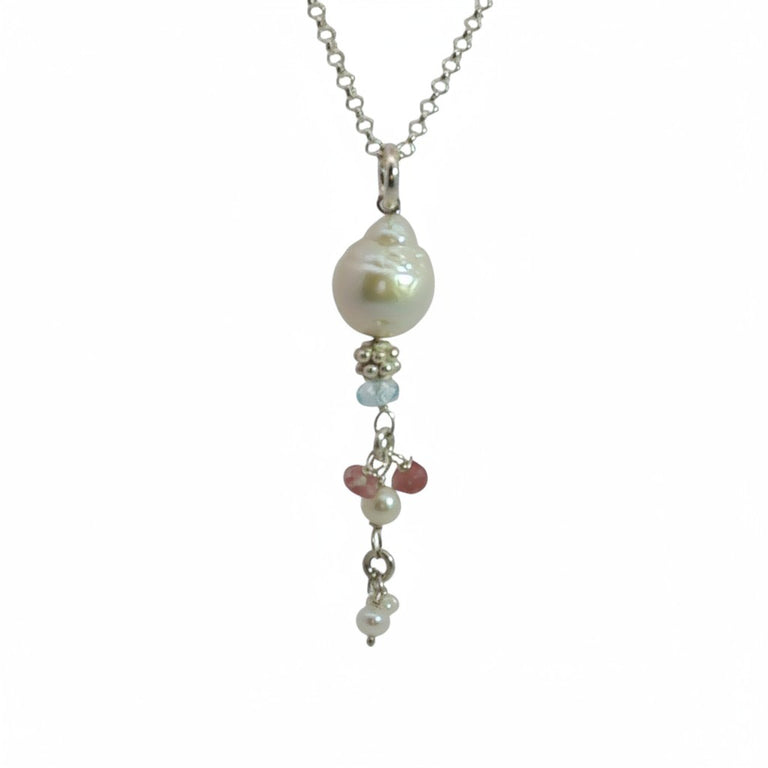 Ypsilon Halskette mit Barockperle und Turmalin-Charms