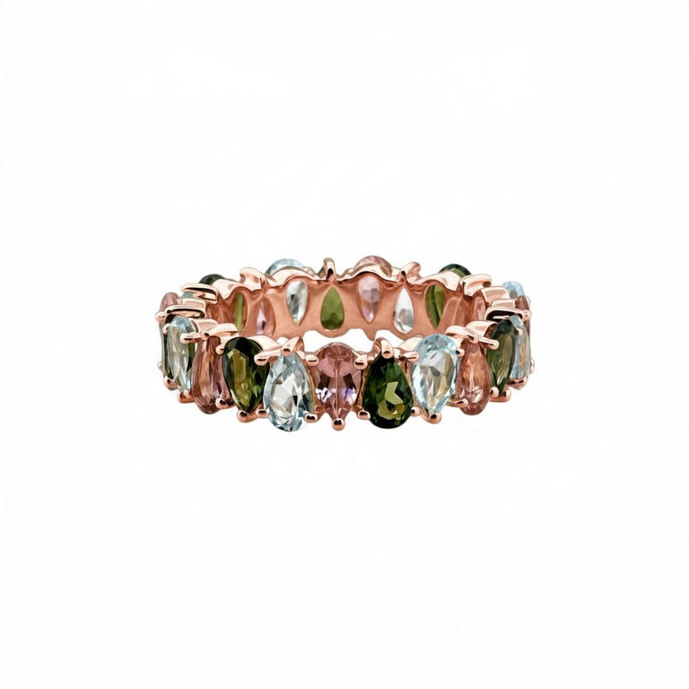 AYAT – Memory Ring mit 3 X 5 mm Blautopas und Turmalinen