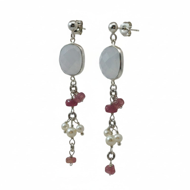 Chalzedone Stecker mit Turmalin und Perlen Charm