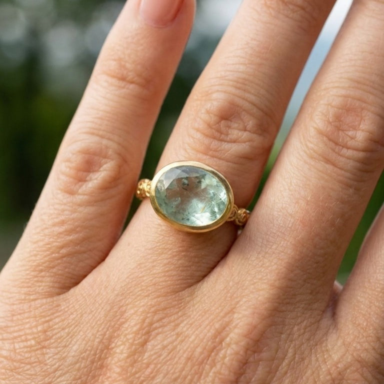 Aquamarine Ring Oval 8 X 10 mm – Floral