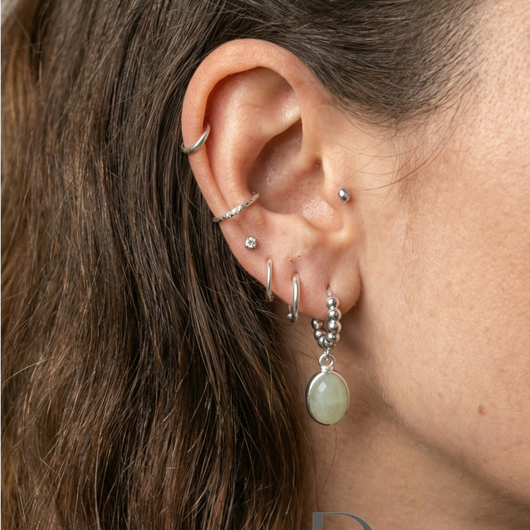 Creolen Bubble 14mm mit Prehnit
