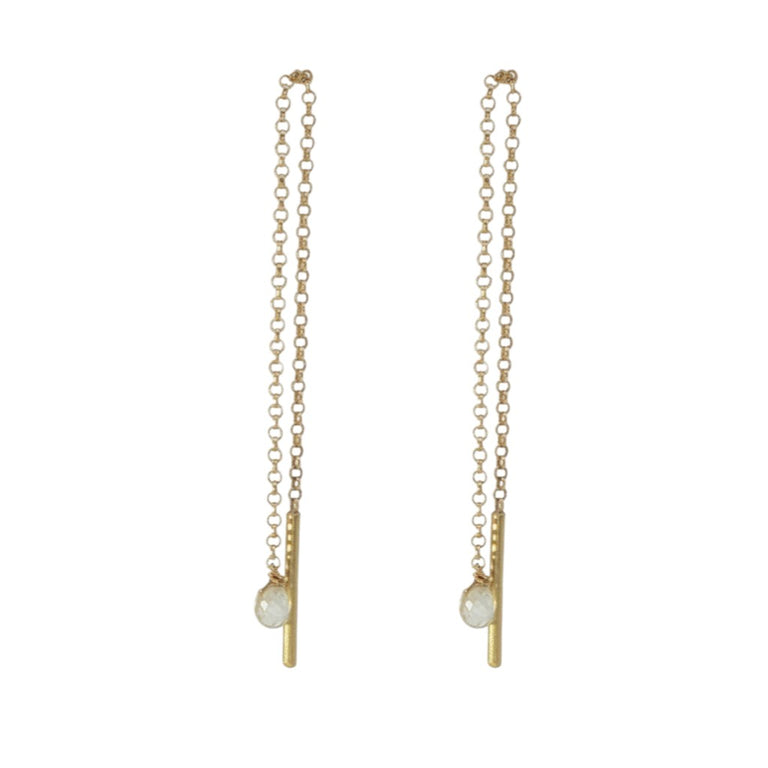 18 Karat Gold Kettenohrringe mit grauem Tropfen-Diamant
