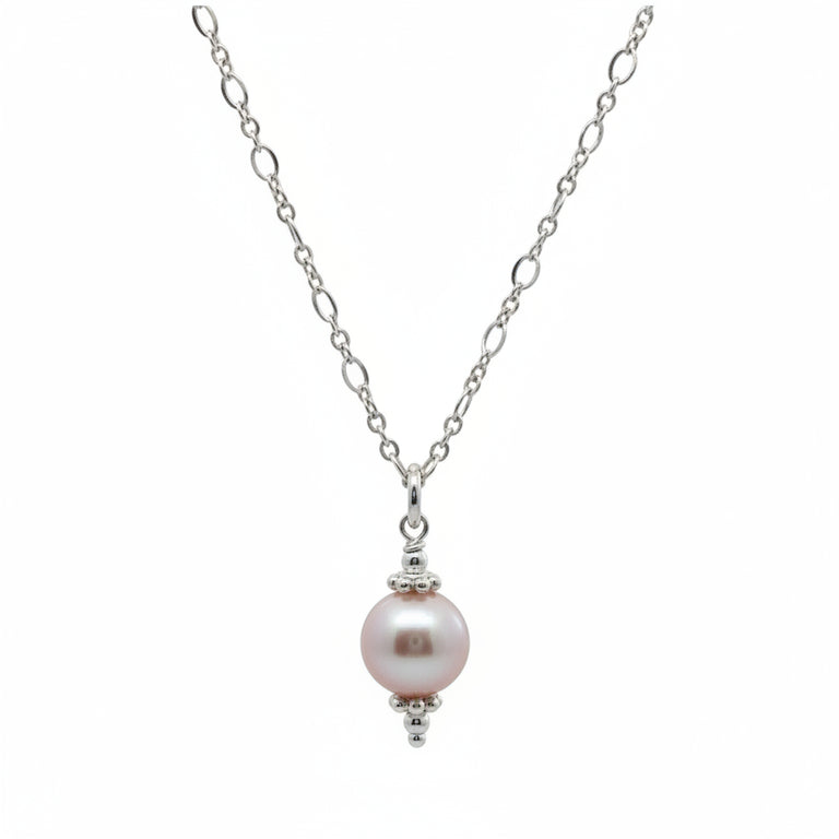 Silberkette mit rosa Perle – Boho Perlenkette 45 cm