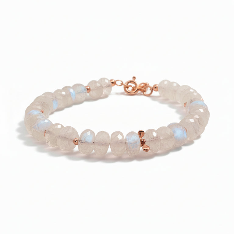 Regenbogenmondstein Armband – facettierte Rondellen | 925 Silber