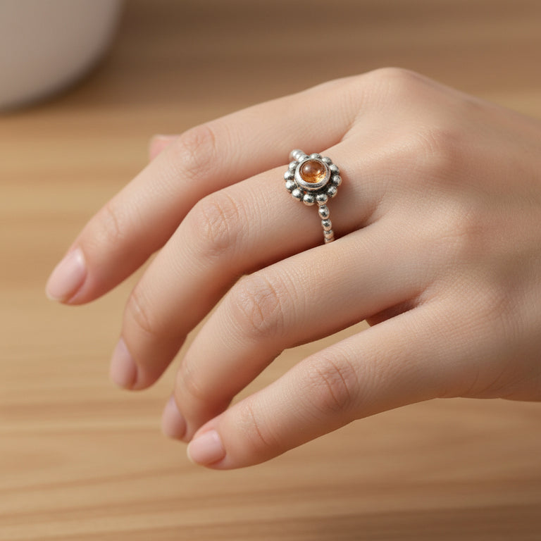 Sterling Silber Unikat Ring mit gelben Turmalin Ringgrösse 56