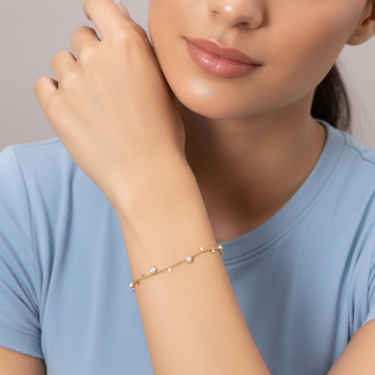 Armband DOREEN 18k gelb Gold Mondstein , Diamanten