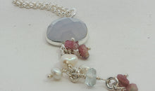 Chalzedon Halskette mit Turmalin &amp; Perlen Charm