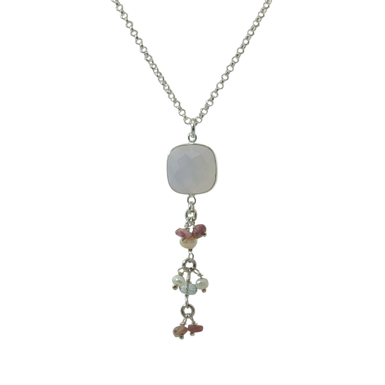 Chalzedon Halskette mit Turmalin &amp; Perlen Charm