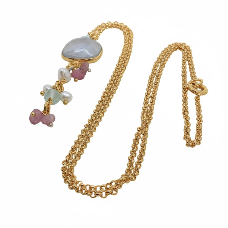 Chalzedon Halskette mit Turmalin &amp; Perlen Charm