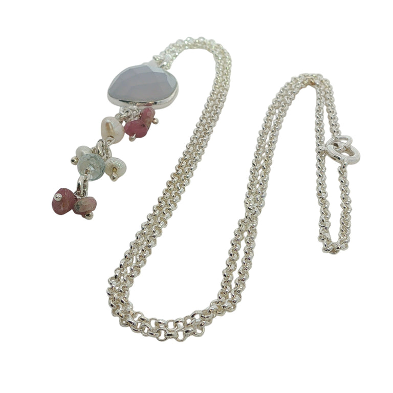 Chalzedon Halskette mit Turmalin &amp; Perlen Charm