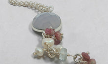 Chalzedon Halskette mit Turmalin &amp; Perlen Charm