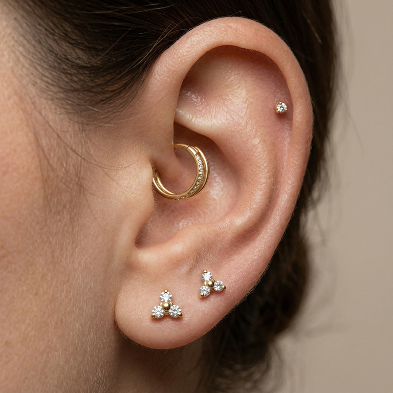 Titan G23 Piercing mit 3 Zirkonia 2 mm – 1.0 mm / 8 mm