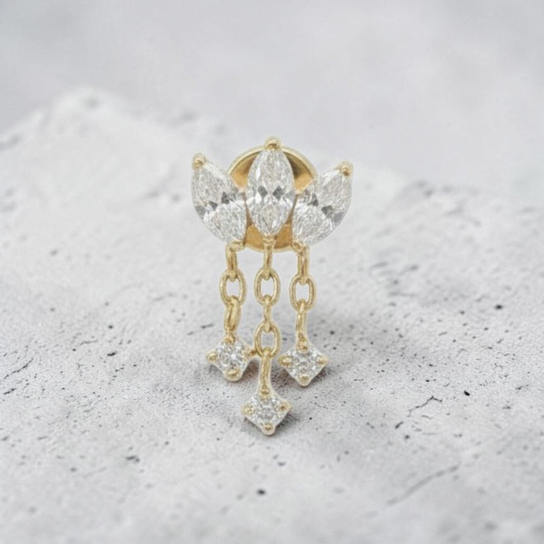 Titan G23 Piercing mit Navette Zirkonia &amp; beweglichem Charm