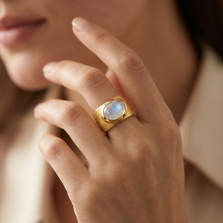 Unikate Ring NADINE – 925 Sterling Silber, Mondstein