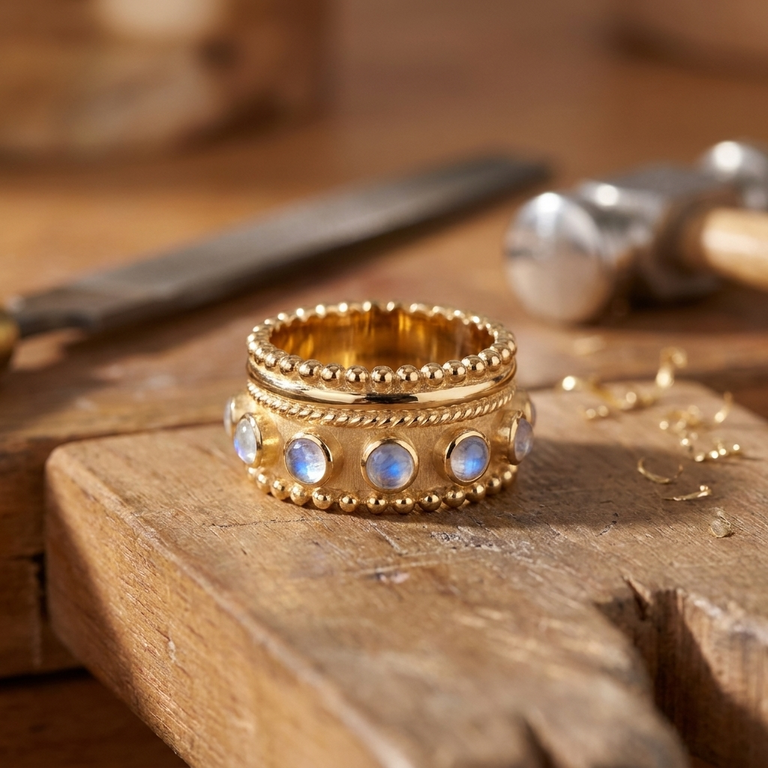 Ring SHARLOTTA mit Mondsteinen | 16 mm Statement-Ring