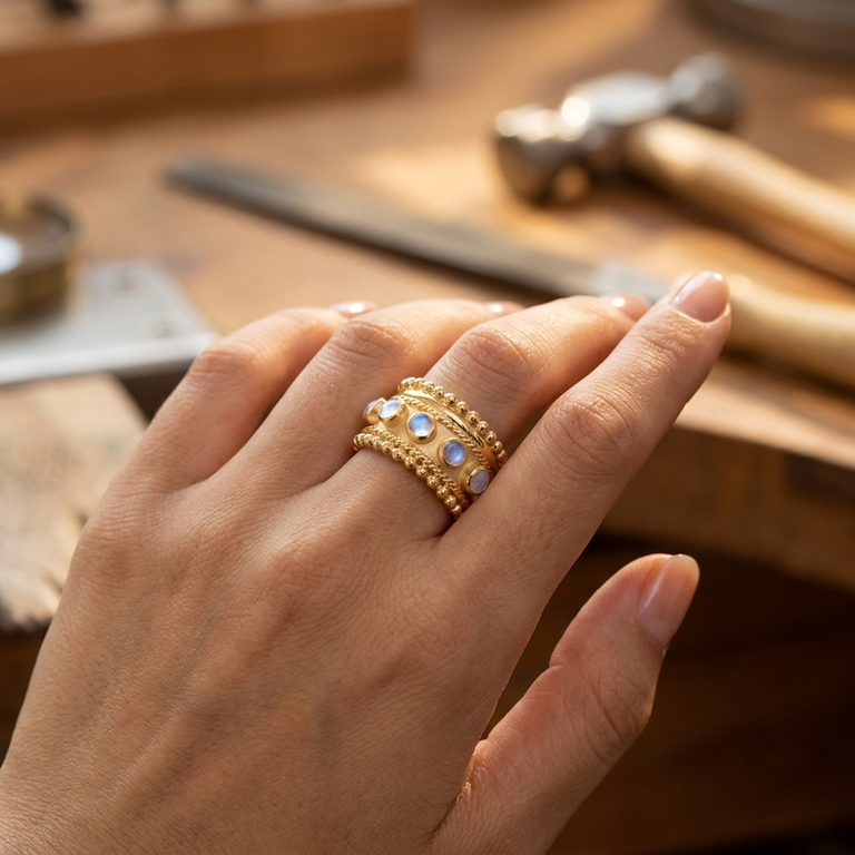 Ring SHARLOTTA mit Mondsteinen | 16 mm Statement-Ring