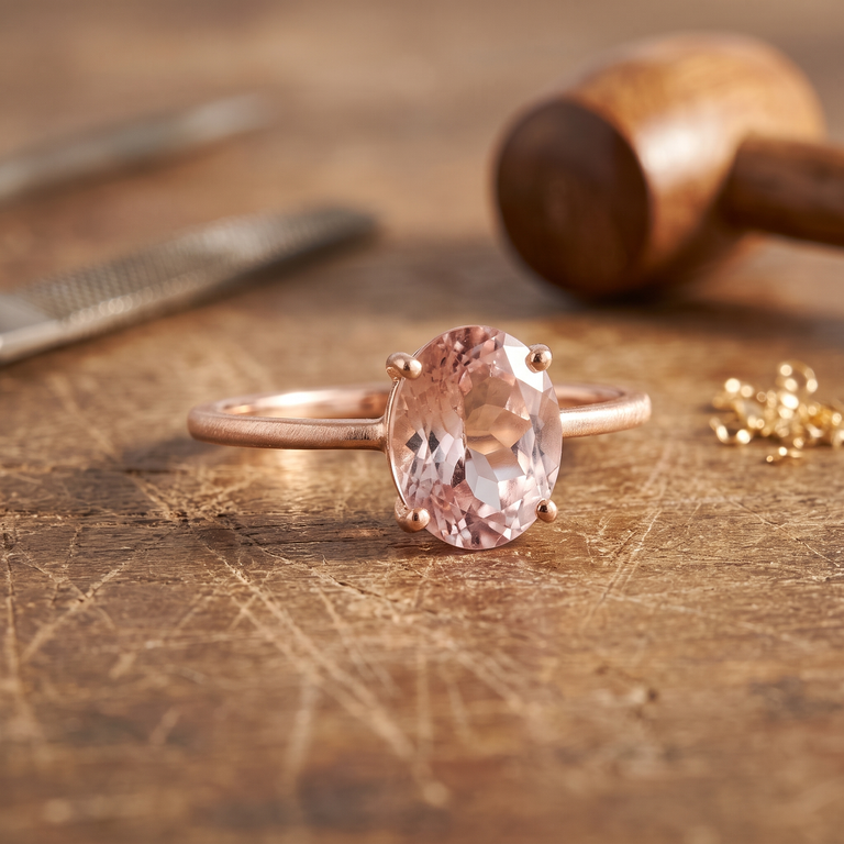 Ring FLORINEA mit Rosenquarz 6X8 mm